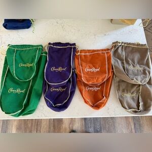 Crown Royal Drawstring Bag Set - Green, Purple, Orange, Tan